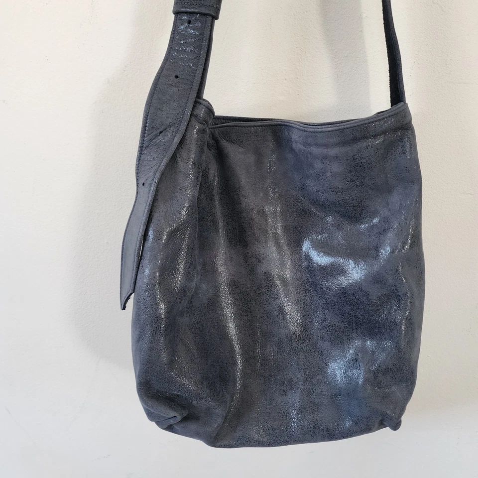 Bolsa satchel feminina feita em Savannah Georgia tiracolo couro azul - Imagem 3 de 4