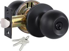Matte Black Door Knobs with Lock and Keys, Interior/Exterior Door Knob for Bedro