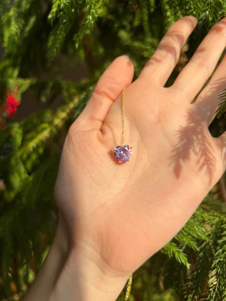 Alexandrite Heart Cut Necklace in 14K White Gold Finish June Birthstone For Her - Image 2 of 3