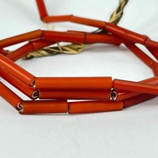 Venetian Red White Hearts Tubular Trade Beads