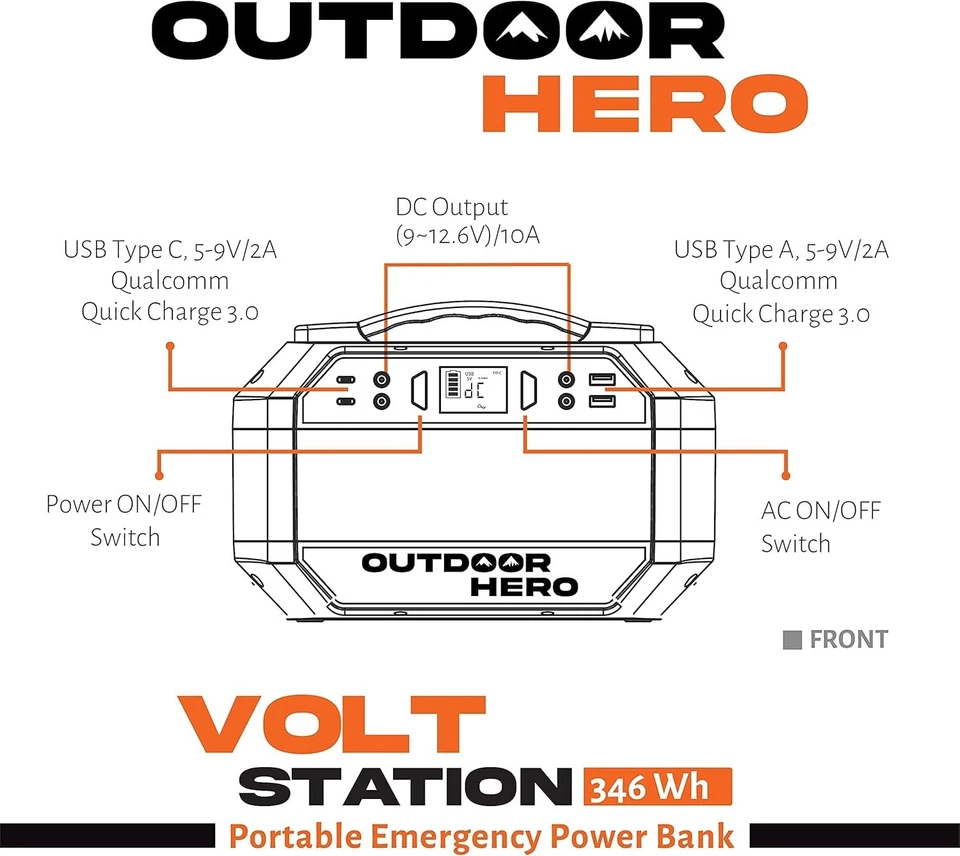 Central Eléctrica Portátil 350W, 364 Wh con 2-120 Voltios AC/DC USB C - Batería de Litio Foto 4 de 4
