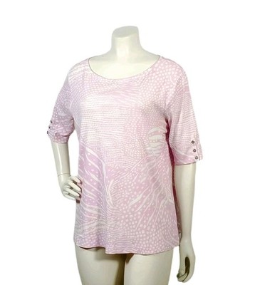 Chico s Top 2 Pink White Abstract Print Button Sleeve Tee Blouse Plus Size