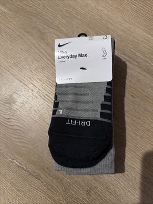 Nike Everyday Max Cushioned Sri-Fit Black Gray Crew Socks Size Large Mens 8-12
