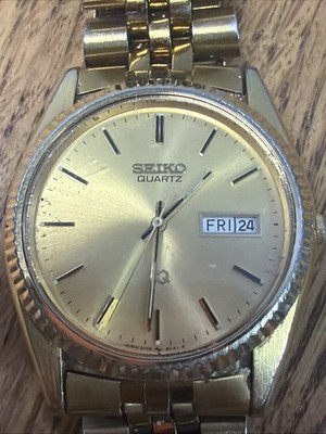 Vintage Seiko Men's Quartz Watch Gold Fluted Bezel