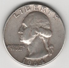 1964 P QUARTER 90% SILVER 25 CENTS PHILADELPHIA UNITED STATES OF AMERICA USA 25¢