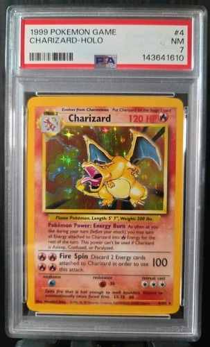 1999 POKEMON BASE SET UNLIMITED #4 CHARIZARD-HOLO PSA 7 (NEWLY GRADED-NEW CERT)