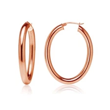 Oval 4mm Hoop Earrings in Rose Gold Plated Sterling Silver, 30mm