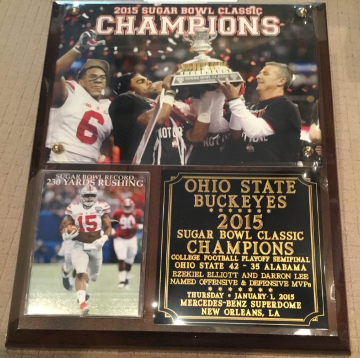 Ohio State Buckeyes 2015 Sugar Bowl Champions 8x10 Commemorative Plaque