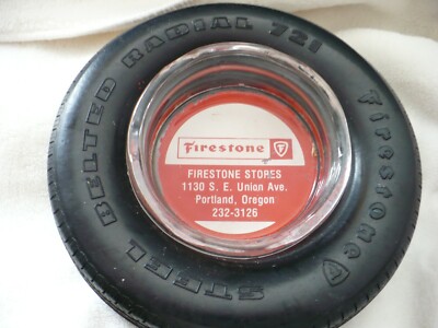 76A-  FIRESTONE STORE STEELBELTED RADIAL 721 TIRE ASHTRAY PORTLAND OREGON #5221