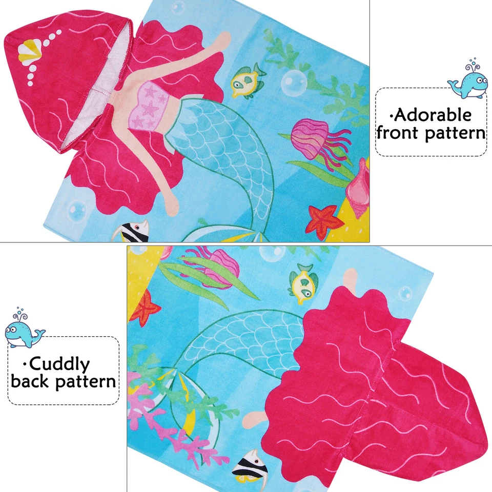 Kids Hooded Poncho Bath Beach Pool Towel Children Soft Microfiber Bath Robe US - Image 3 of 4
