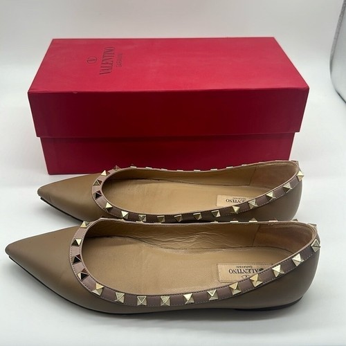 Ballerine Valentino Rockstud in pelle a punta colore marrone taglia 39 - Foto 9 di 11