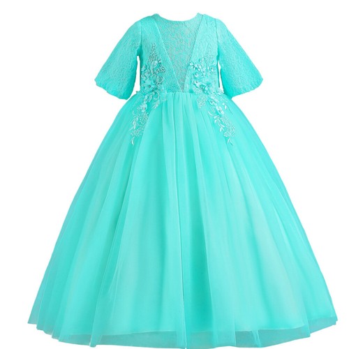 Flower Lace Wedding Dress Girls Embroidery Princess Dress For Party Birthday - Picture 12 of 42