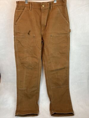 Carhartt Double Knee Pants Sz 36x34 USA Tan Brown Distressed