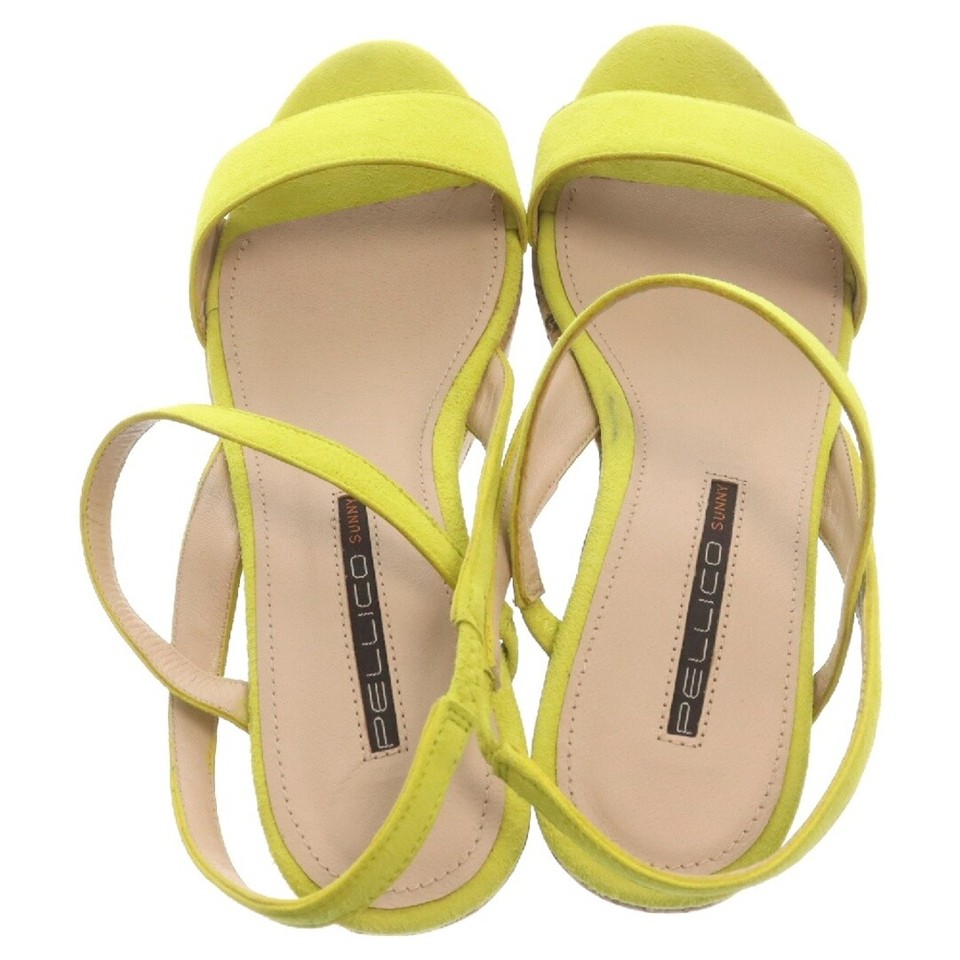 PELLICO Womens Perrico Cork Wedge Heel Suede Strappy Sandals Yellow