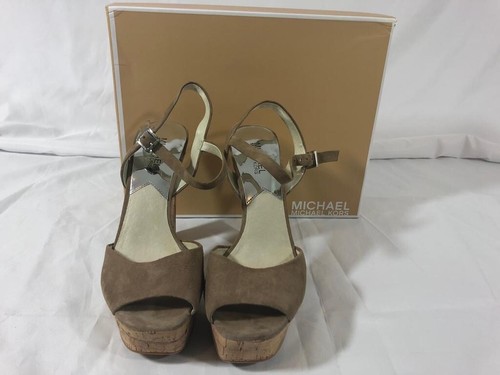 Authentic Michael Kors Women’s Shoes Sandals High Heels Beige Suede Cork 9 - Picture 5 of 12