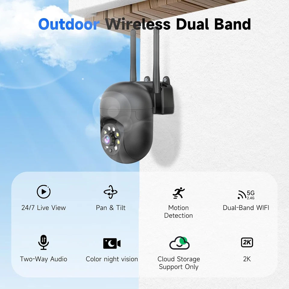 2K Security Camera Wired Home Wifi 360° PTZ Baby/Pet Monitor Works with Alexa - Image 2 of 4