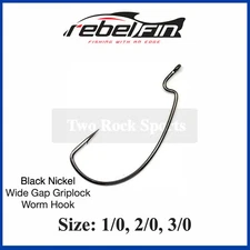 rebelFIN - Griplock Wide Gap Worm Hook - Black Nickel - 1/0, 2/0, 3/0