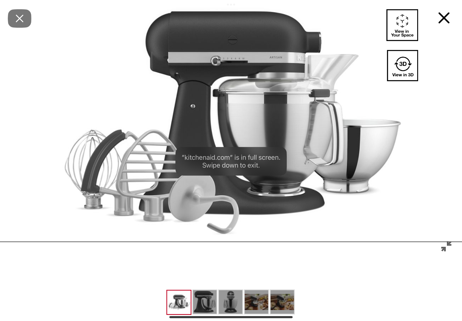 New KitchenAid 5 Qt Artisan Series Stand Mixer Imperial Black tilt