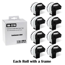 8 Rolls Continuous Paper Tape For Brother QL-1050 Label DK-2210 Permanent Frame