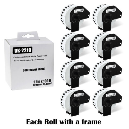 8 Rollen 1,1 Zoll x 100 Fuß Endlos Papierband DK-2210 für Brother QL Etikettendrucker