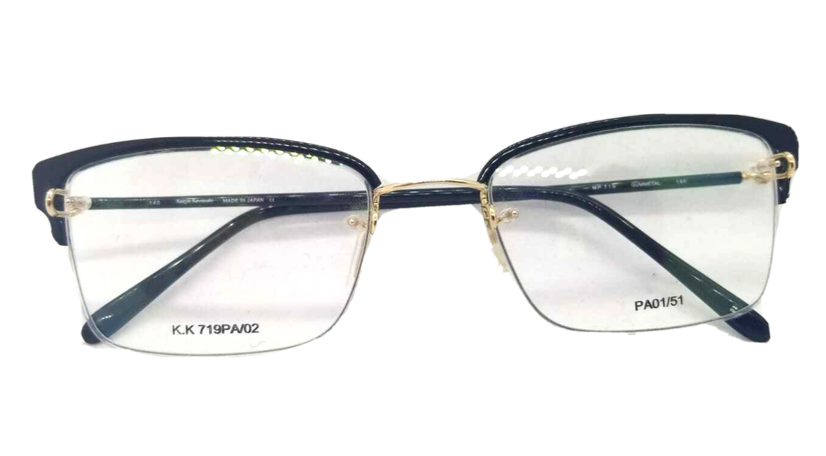 Kazuo Kawasaki Eyeglasses Frame Men MP 719 Black/Gold Half Frame