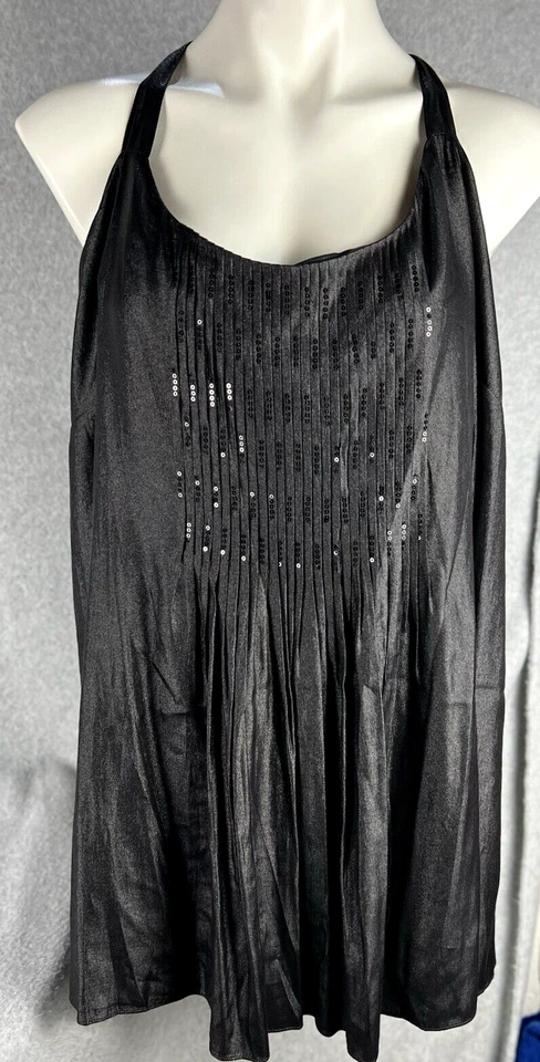 Blusa Jones New York Mujer Talla Grande 3X Negra Lentejuelas Plisada Noche Fiesta Top Foto 2 de 4