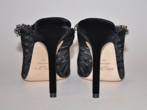 JIMMY CHOO Bing 100 Embellished Black Velvet Mule Heels Size 36 MSRP $1195 NEW - Picture 7 of 14