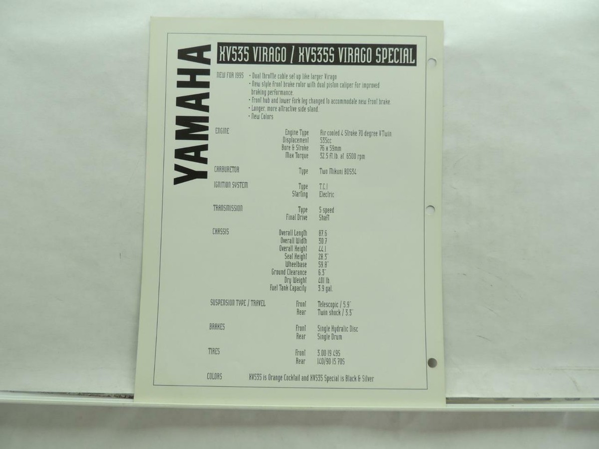 yページ 1995 Yamaha Virago 535 535 Special Motorcycle Brochure B6409 | eBay