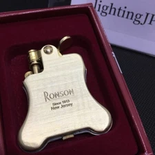 Ronson Banjo Plain Pattern Gold Satin Brass Flint Oil Lighter Japan