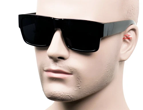 Large Square Cholo Sunglasses Super Dark OG LOC Style Gangster Black Glossy ST1