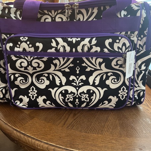Brand New Duffle Bag Sports Duffel Gym Bag in White & Black Trimmed In Purple - Picture 3 of 24