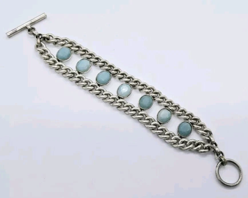 Pulsera de eslabones modernistas Kenneth Cole tono plata palanca color turquesa acento Foto 4 de 4
