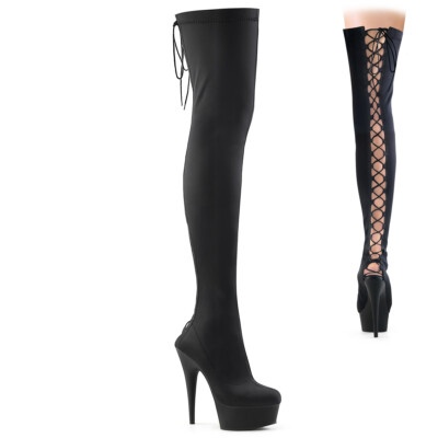 PLEASER DELIGHT-3003 Women's 6'' Heel Platform Back Lace-Up Thigh Side Zip Boots
