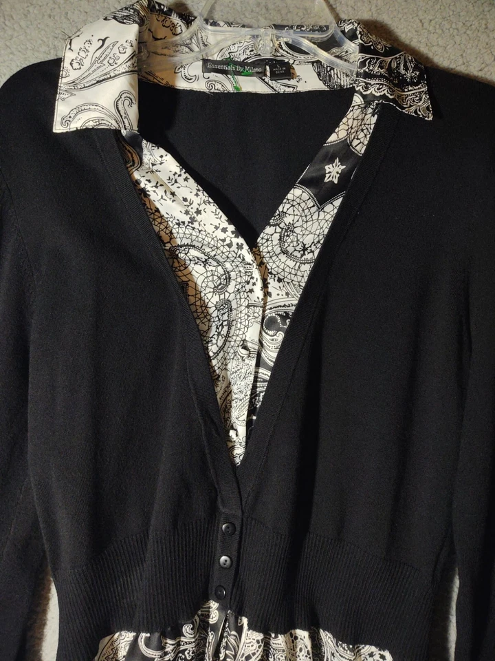 Camisa Essentials By Milano para mujer talla grande negra cachemira manga larga abotonada Foto 2 de 4