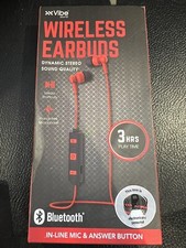 Vibe Sound Wireless Bluetooth Earbuds Red  Black Stereo In Line Mic NEW 