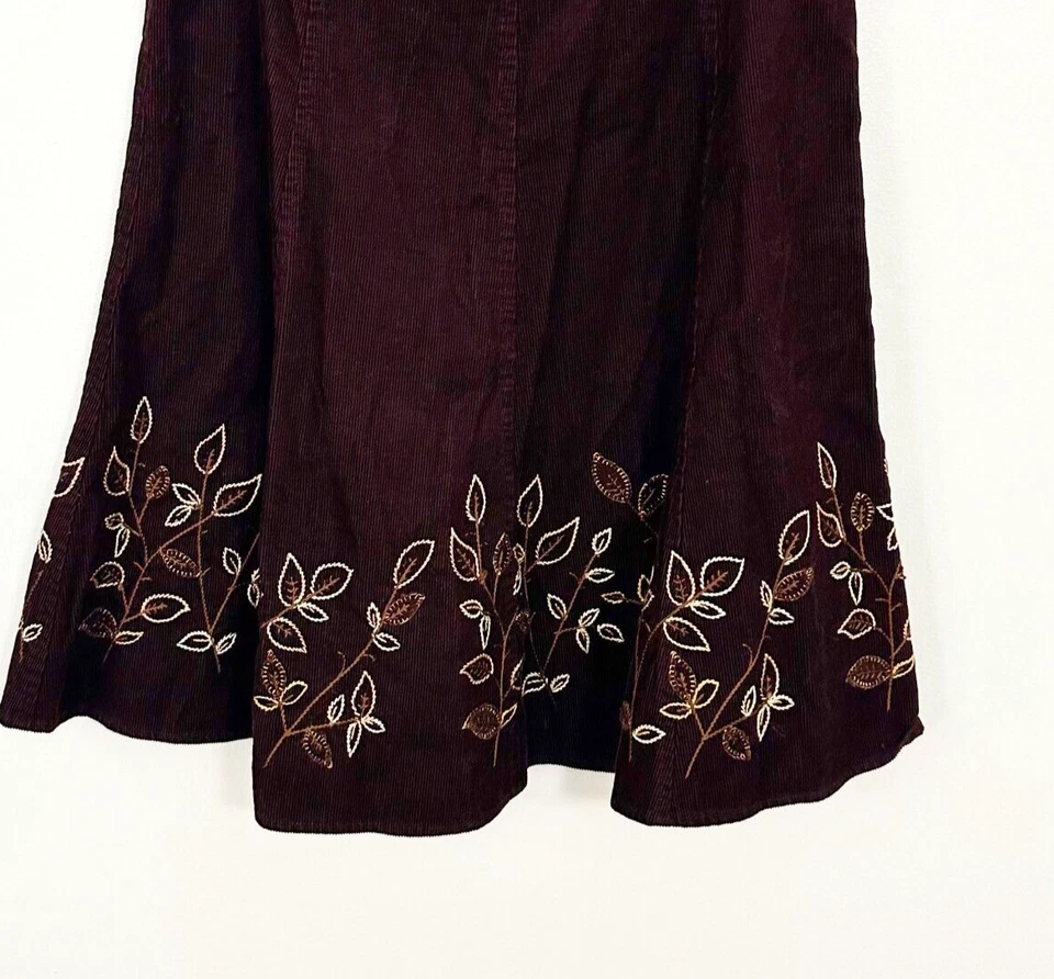 JNY винтажная юбка миди вышитый цветочный вельвет коричневый размер 10 | M Flare Artsy - Изображение 2 из 4