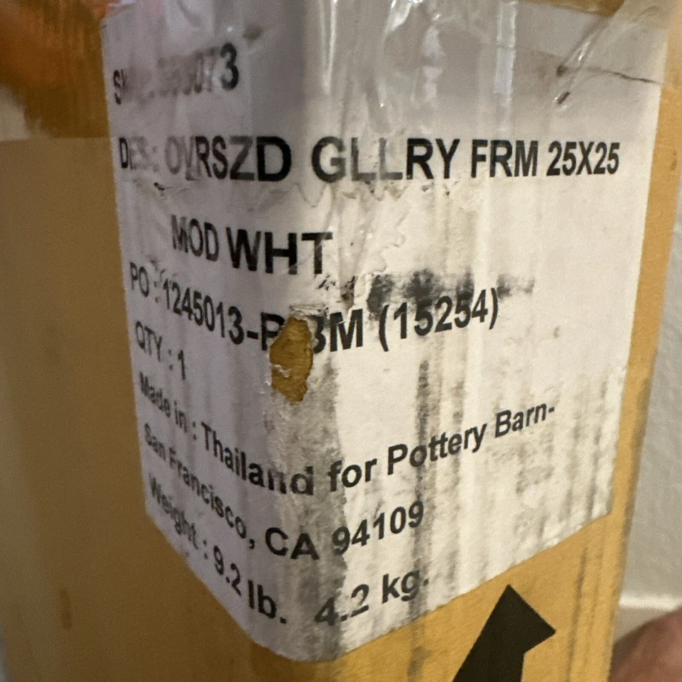 Marco de galería de madera Pottery Barn moderno blanco 25”x25” nuevo en caja stock antiguo Foto 2 de 4