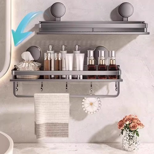 Heavy Duty Bathroom Wall Suction Cup Rack Shower Caddy Shelf Organiser Holder - Foto 7 di 12