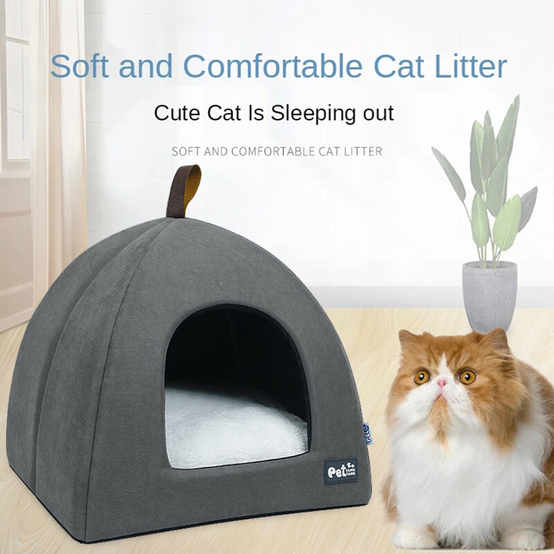 Pet Cat Nest Bed Warm Cave Igloo House Bag Cat Puppy Dog Pad Kennel Soft Bed eBay