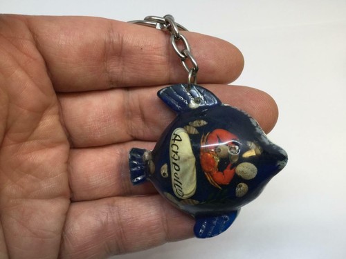 Vintage ACAPULCO Souvenir Keyring TROPICAL BLUE FISH Keychain Ancien Porte-Clés - Picture 12 of 12