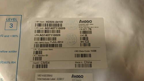 (1 PC) HDSM-541W AVAGO DISPLAY 7SEG 0.56" DBL WHITE 10-SMD ROHS - Picture 8 of 11