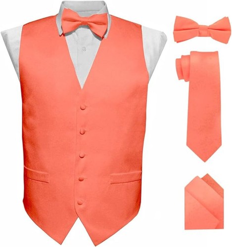 Vittorio Farina Hombre Chaleco Satinado, Corbata, Pajarita y Bolsillo Cuadrado Conjunto (Negro - Imagen 54 de 78