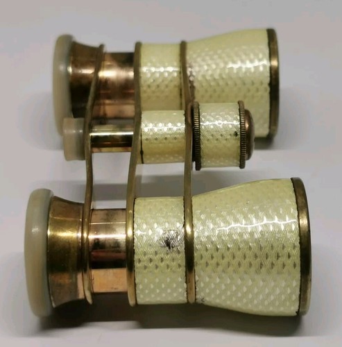 Vtg 1930s Busch Multinett Gilt Metal & Yellow Guilloche Opera Glasses Binoculars - Picture 9 of 20
