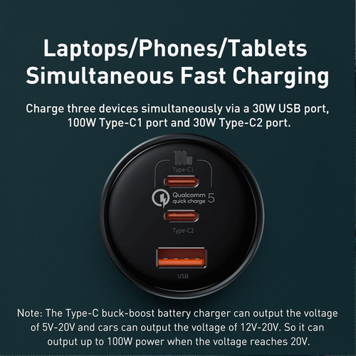 Baseus 160W USB C Auto Ladegerät QC5.0 Schnell Adapter KFZ für iPhone 14 Laptop - Bild 6 von 12