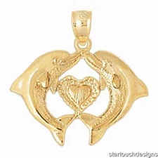 New 14k Yellow Gold Dolphin Pendant