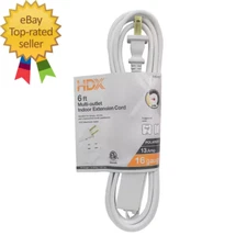 6 Ft. 16/2 Light Duty Indoor Multi-Outlet Extension Cord, White