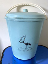 Vtg 1950's-60s Blue Plastic STORK DIAPER PAIL Lid Baby/Child Nursery Mid-Century