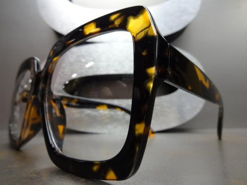 HUGE OVERSIZE VINTAGE Style Clear Lens EYE GLASSES Thick Tortoise Fashion Frame - Picture 6 of 10
