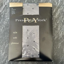 Preston & York Sheer Jet Black Polka Dot Control Top Pantyhose Size 3/4 NEW