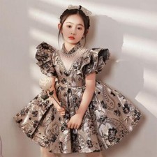 Retro Pleated Short Gown Dress Flower Girl Party Queen Princess Prom Fashion